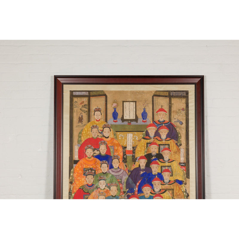 Qing Dynasty 19th Century Ancestral Group Painting on Hand Painted Parchment-YN7872-3. Asian & Chinese Furniture, Art, Antiques, Vintage Home Décor for sale at FEA Home