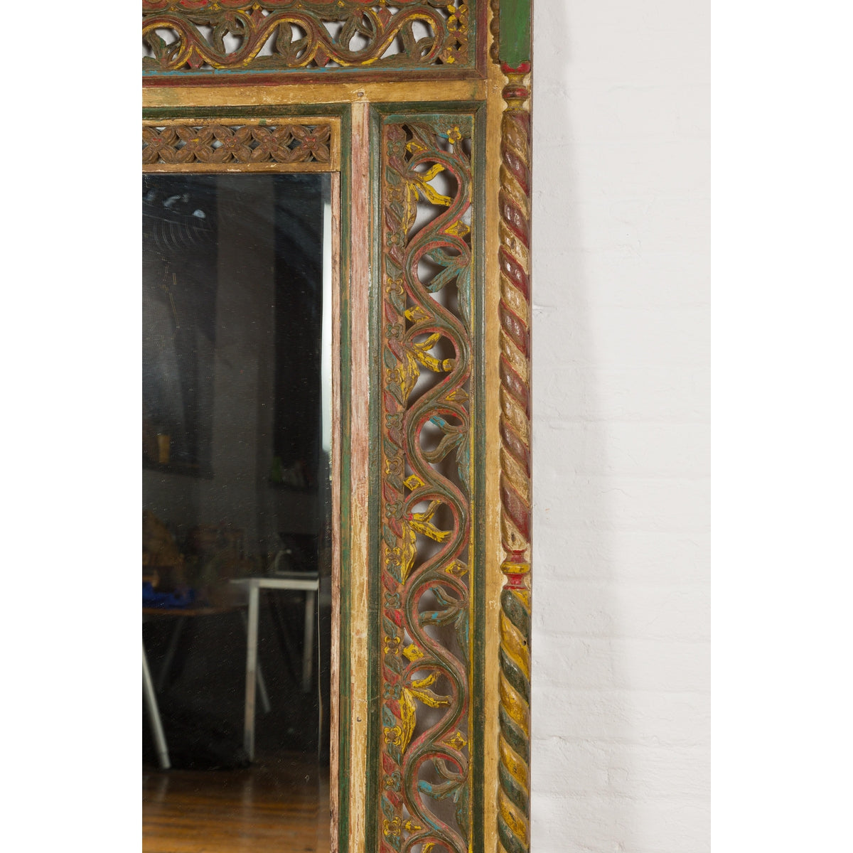 Multicolor Carved Window Frame Converted into Antique Mirror-10. Asian &amp; Chinese Furniture, Art, Antiques, Vintage Home Décor for sale at FEA Home