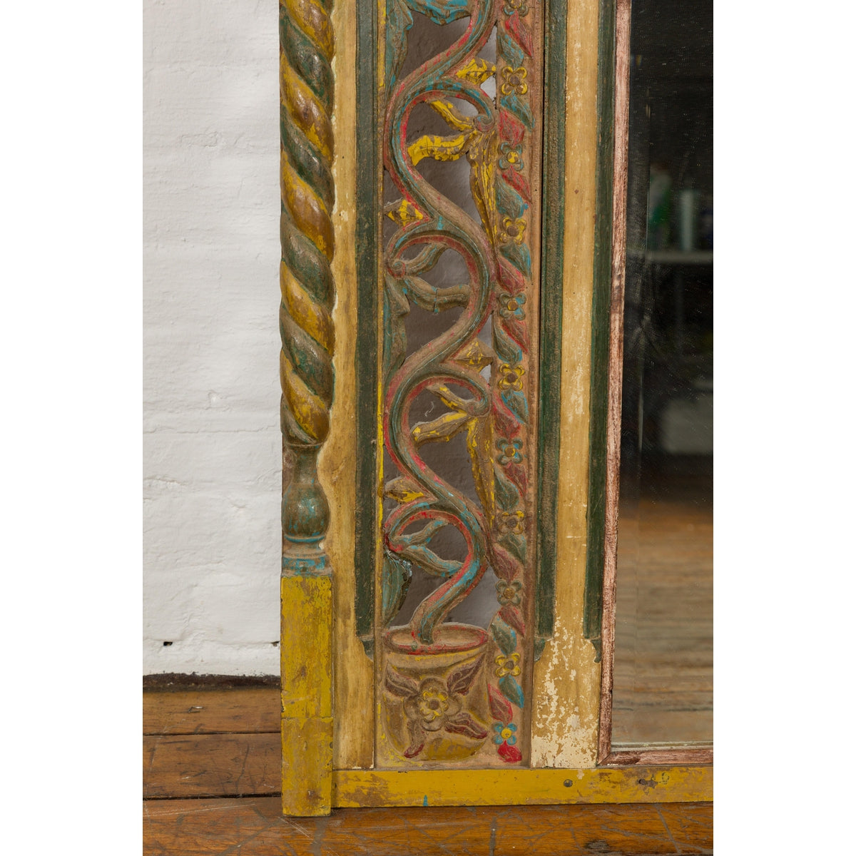 Multicolor Carved Window Frame Converted into Antique Mirror-12. Asian &amp; Chinese Furniture, Art, Antiques, Vintage Home Décor for sale at FEA Home