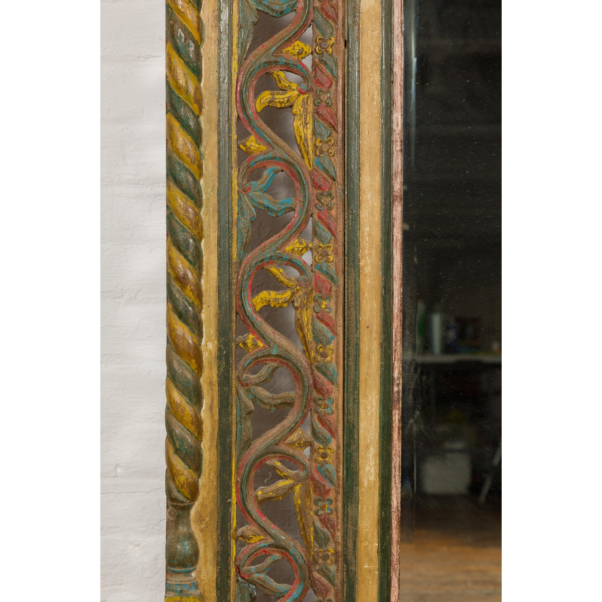 Multicolor Carved Window Frame Converted into Antique Mirror-13. Asian &amp; Chinese Furniture, Art, Antiques, Vintage Home Décor for sale at FEA Home