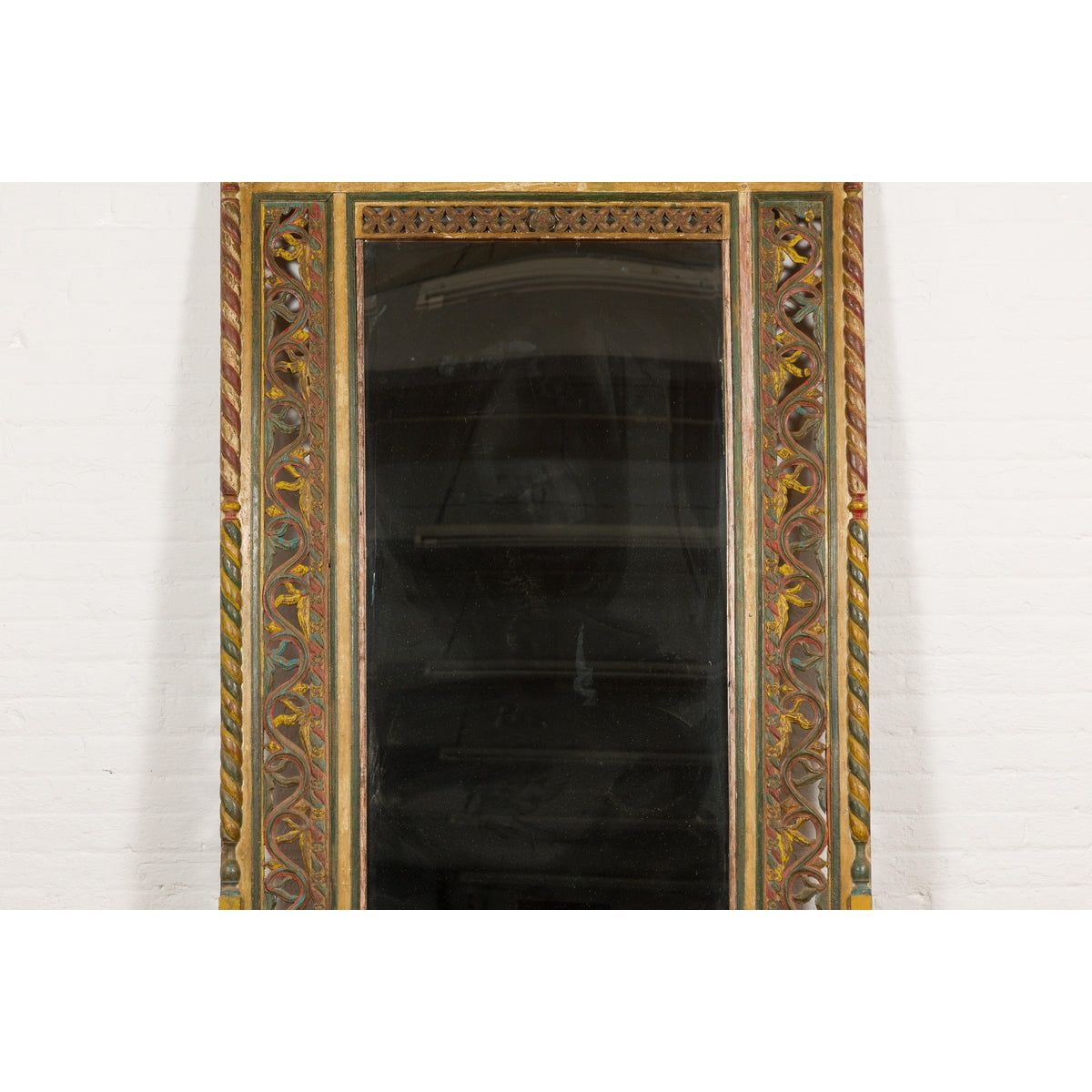 Multicolor Carved Window Frame Converted into Antique Mirror-4. Asian &amp; Chinese Furniture, Art, Antiques, Vintage Home Décor for sale at FEA Home