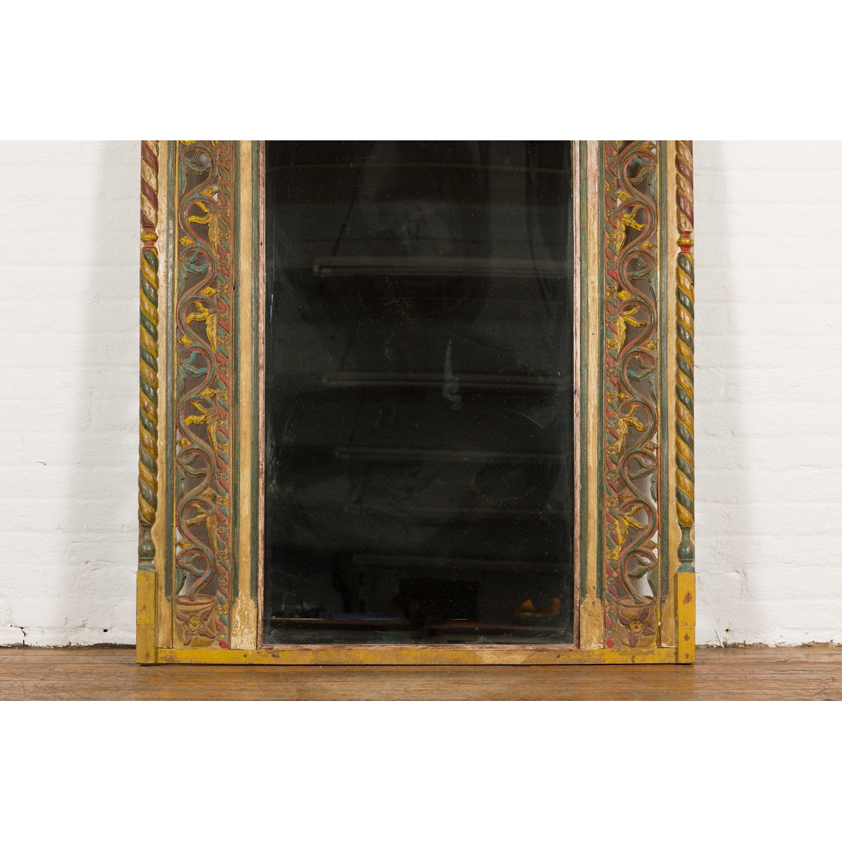 Multicolor Carved Window Frame Converted into Antique Mirror-5. Asian &amp; Chinese Furniture, Art, Antiques, Vintage Home Décor for sale at FEA Home