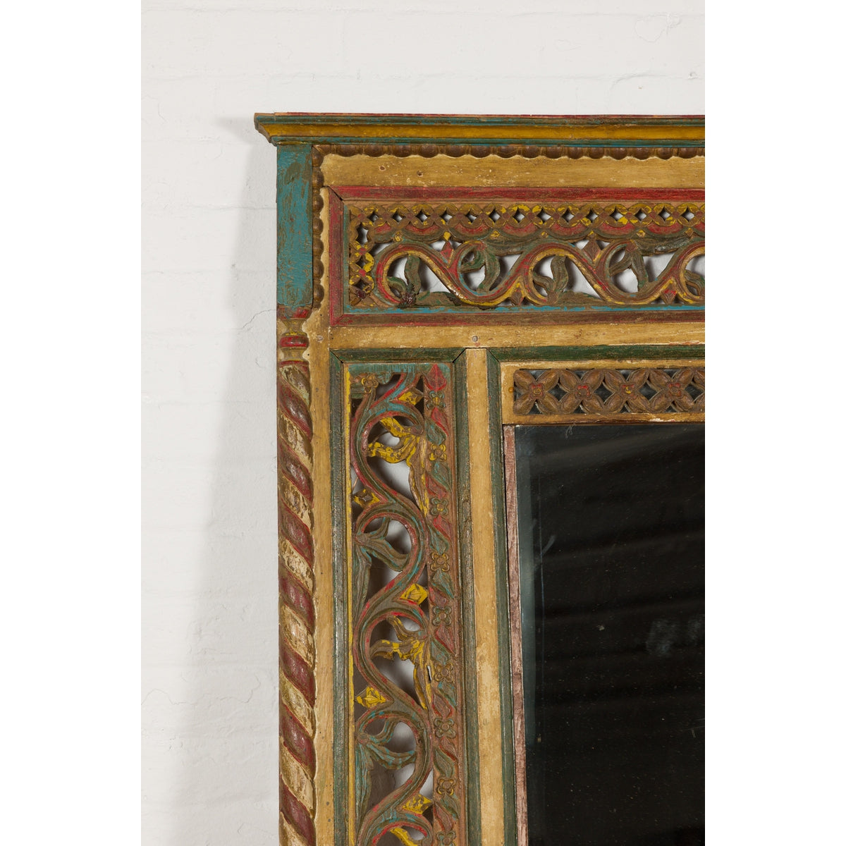 Multicolor Carved Window Frame Converted into Antique Mirror-6. Asian &amp; Chinese Furniture, Art, Antiques, Vintage Home Décor for sale at FEA Home