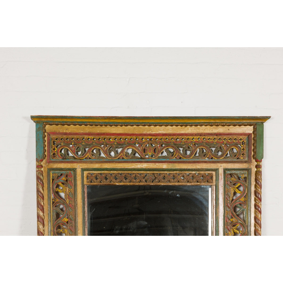 Multicolor Carved Window Frame Converted into Antique Mirror-7. Asian &amp; Chinese Furniture, Art, Antiques, Vintage Home Décor for sale at FEA Home