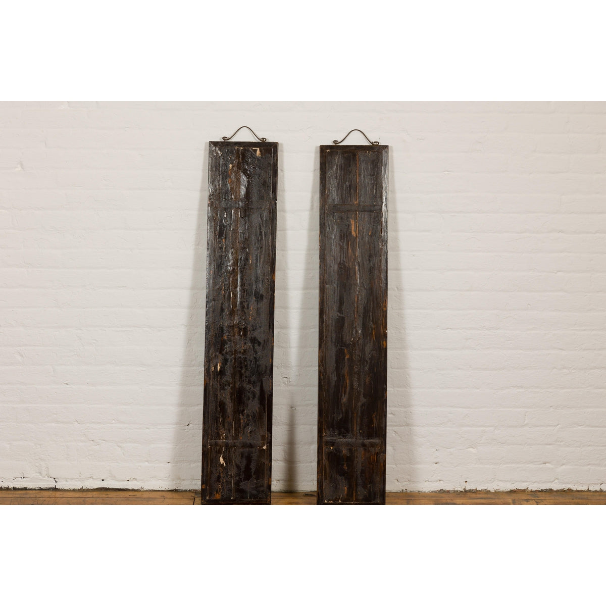 Pair Wooden Antique Panels with Blue &amp; White Porcelain Writing-13. Asian &amp; Chinese Furniture, Art, Antiques, Vintage Home Décor for sale at FEA Home