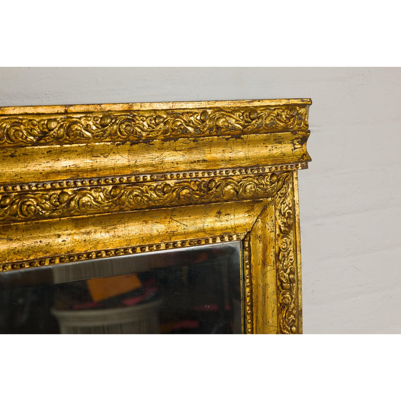 Colonial Vintage Giltwood Trumeau Mirror with Carved Scrollwork Motifs-10. Asian & Chinese Furniture, Art, Antiques, Vintage Home Décor for sale at FEA Home