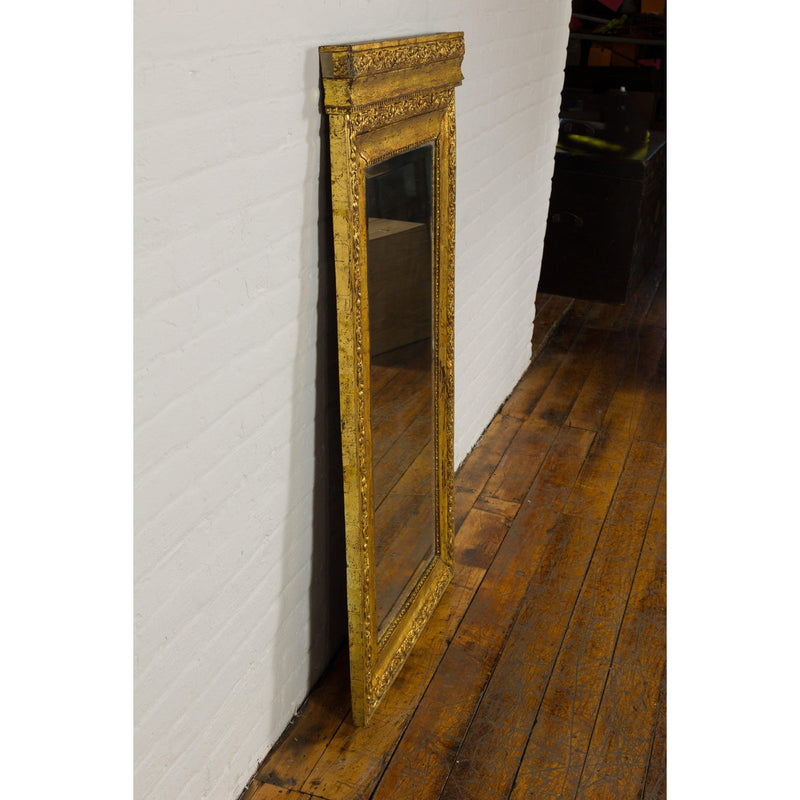 Colonial Vintage Giltwood Trumeau Mirror with Carved Scrollwork Motifs-13. Asian & Chinese Furniture, Art, Antiques, Vintage Home Décor for sale at FEA Home