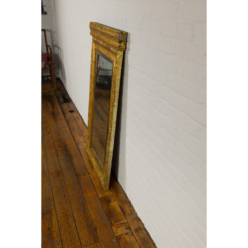 Colonial Vintage Giltwood Trumeau Mirror with Carved Scrollwork Motifs-14. Asian & Chinese Furniture, Art, Antiques, Vintage Home Décor for sale at FEA Home