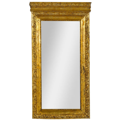 Colonial Vintage Giltwood Trumeau Mirror with Carved Scrollwork Motifs-YN7876-1-Unique Furniture-Art-Antiques-Home Décor in NY