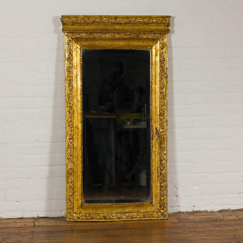 Colonial Vintage Giltwood Trumeau Mirror with Carved Scrollwork Motifs-2. Asian & Chinese Furniture, Art, Antiques, Vintage Home Décor for sale at FEA Home