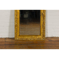 Colonial Vintage Giltwood Trumeau Mirror with Carved Scrollwork Motifs