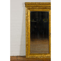 Colonial Vintage Giltwood Trumeau Mirror with Carved Scrollwork Motifs