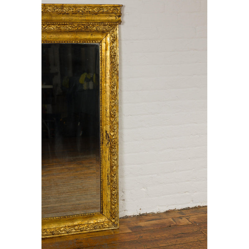 Colonial Vintage Giltwood Trumeau Mirror with Carved Scrollwork Motifs-6. Asian & Chinese Furniture, Art, Antiques, Vintage Home Décor for sale at FEA Home