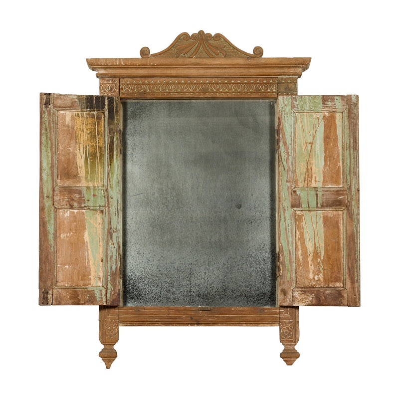 19th Century Carved Window Retrofitted with Heavy Antiqued Mirror-YN7880-17. Asian & Chinese Furniture, Art, Antiques, Vintage Home Décor for sale at FEA Home
