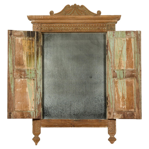 19th Century Carved Window Retrofitted with Heavy Antiqued Mirror-YN7880-1. Asian & Chinese Furniture, Art, Antiques, Vintage Home Décor for sale at FEA Home