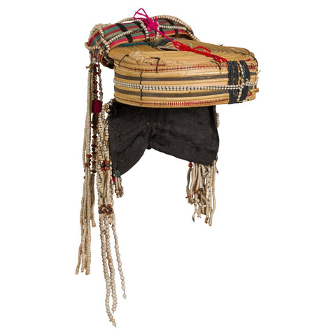 Tribal Ulo Akha Woman's Headdress with Framework of Bamboo and Beads-YN7889-1-Unique Furniture-Art-Antiques-Home Décor in NY
