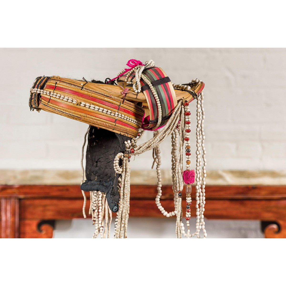 Ulo Tribal Akha Woman&#39;s Headdress with Framework of Bamboo and Beads-4. Asian &amp; Chinese Furniture, Art, Antiques, Vintage Home Décor for sale at FEA Home
