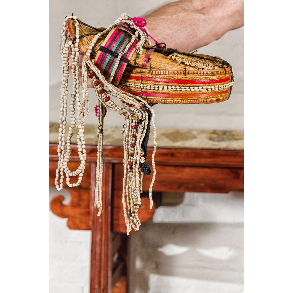 Ulo Tribal Akha Woman&#39;s Headdress with Framework of Bamboo and Beads-7. Asian &amp; Chinese Furniture, Art, Antiques, Vintage Home Décor for sale at FEA Home