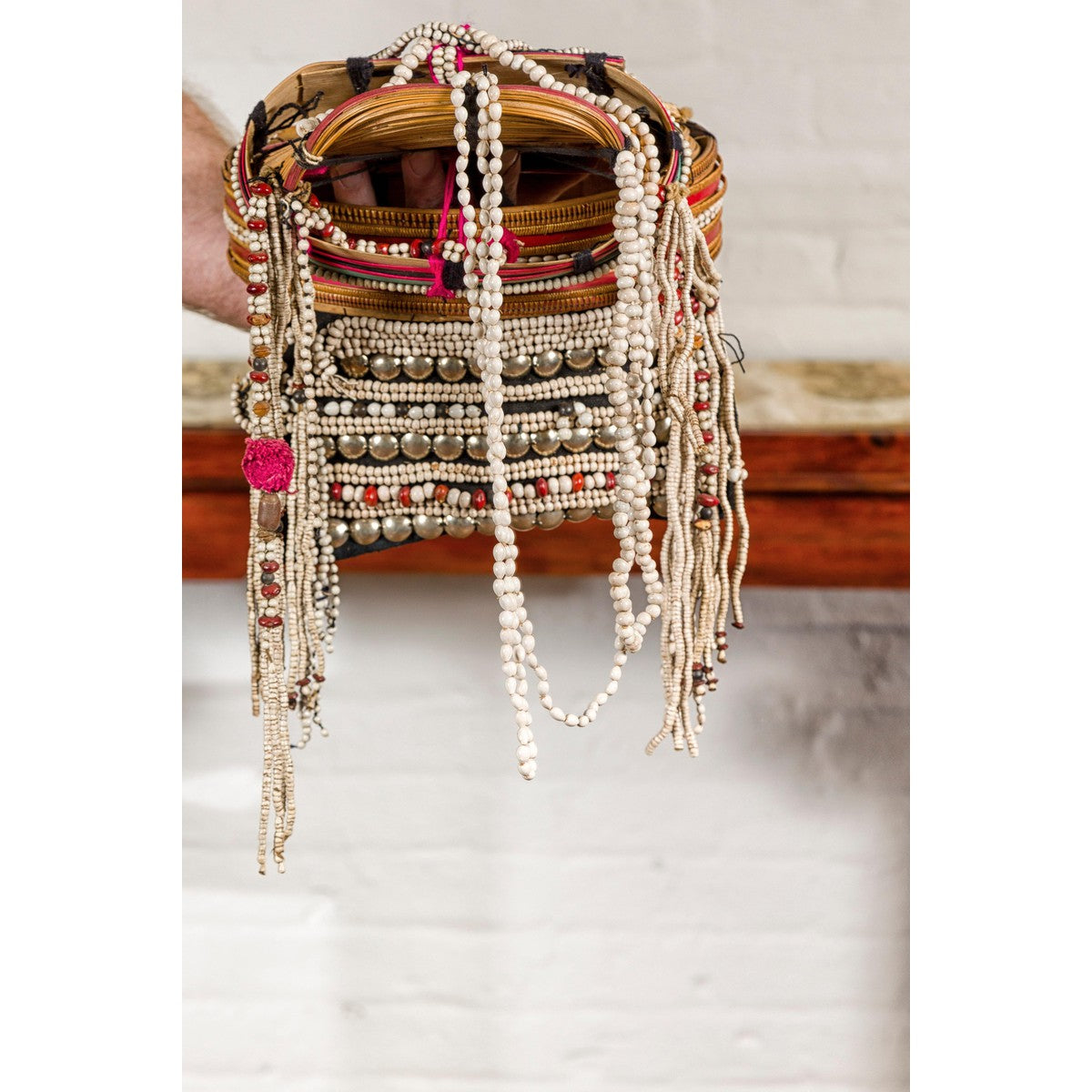 Ulo Tribal Akha Woman&#39;s Headdress with Framework of Bamboo and Beads-8. Asian &amp; Chinese Furniture, Art, Antiques, Vintage Home Décor for sale at FEA Home