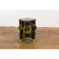 Japanese Meiji Period Hokai Lidded Box with Brass Accents and Original Rope