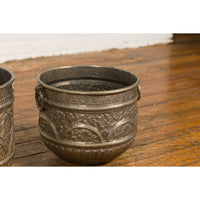 Three Vintage Indian Nested Silver over Brass Vessels with Repoussé Floral Décor-YN7897-13. Asian & Chinese Furniture, Art, Antiques, Vintage Home Décor for sale at FEA Home
