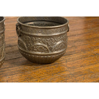 Three Vintage Indian Nested Silver over Brass Vessels with Repoussé Floral Décor-YN7897-14. Asian & Chinese Furniture, Art, Antiques, Vintage Home Décor for sale at FEA Home