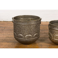 Three Vintage Indian Nested Silver over Brass Vessels with Repoussé Floral Décor-YN7897-6. Asian & Chinese Furniture, Art, Antiques, Vintage Home Décor for sale at FEA Home