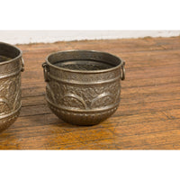 Three Vintage Indian Nested Silver over Brass Vessels with Repoussé Floral Décor-YN7897-8. Asian & Chinese Furniture, Art, Antiques, Vintage Home Décor for sale at FEA Home