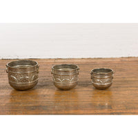 Set of Three Silver Nested Brass Planters