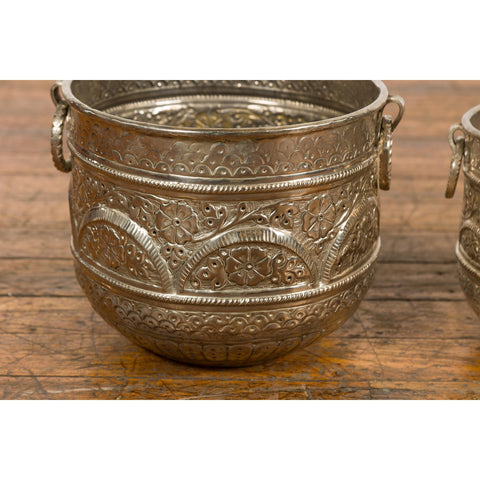 Set of Three Silver Nested Brass Planters-YN7898-9. Asian & Chinese Furniture, Art, Antiques, Vintage Home Décor for sale at FEA Home