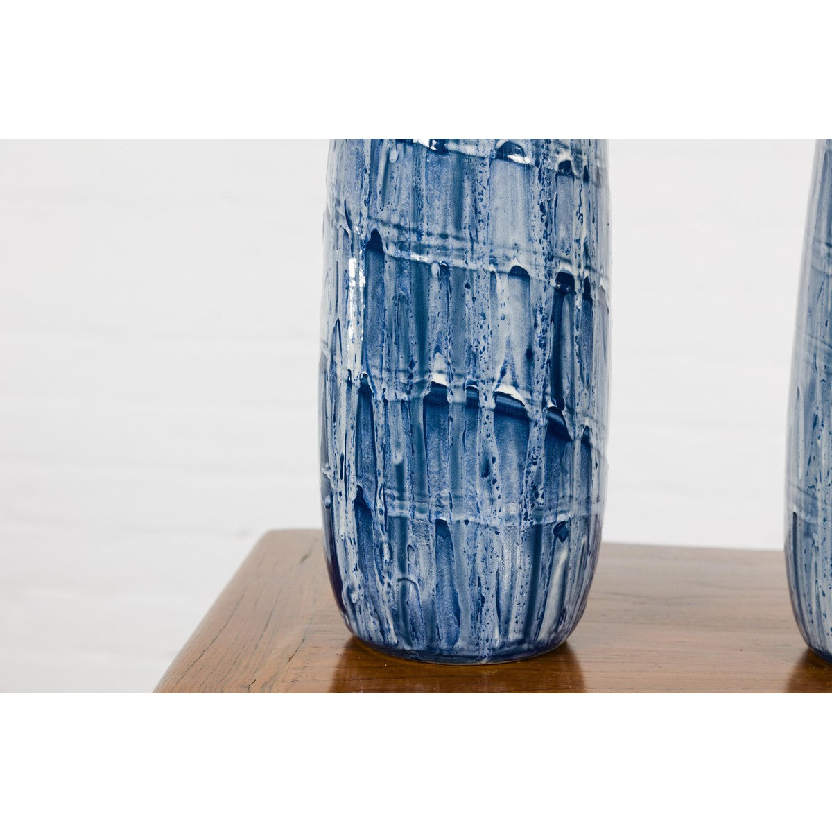 Slender Blue Vase with Spiralling and Dripping Décor, Two Sold Each-12. Asian &amp; Chinese Furniture, Art, Antiques, Vintage Home Décor for sale at FEA Home