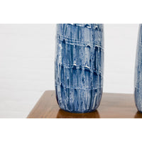Slender Blue Vase with Spiralling and Dripping Décor, Two Sold Each
