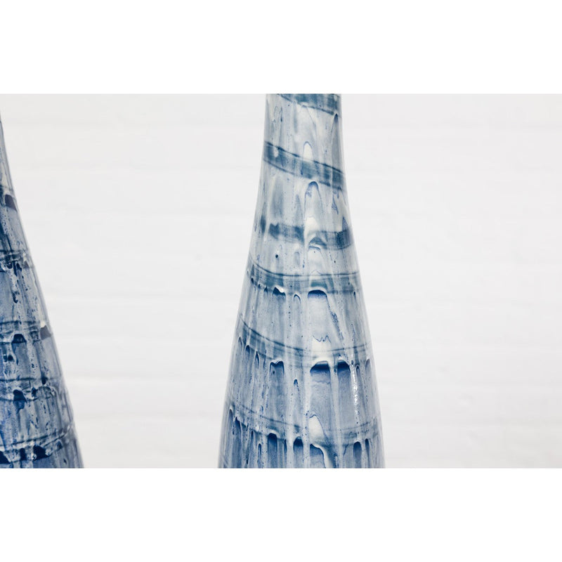 Slender Blue Vase with Spiralling and Dripping Décor, Two Sold Each-YN7900 A&B-14. Asian & Chinese Furniture, Art, Antiques, Vintage Home Décor for sale at FEA Home