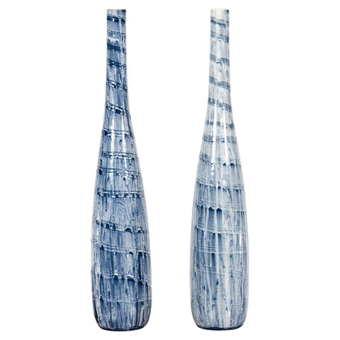 Slender Blue Vase with Spiralling and Dripping Décor, Two Sold Each-YN7900 A&B-1. Asian & Chinese Furniture, Art, Antiques, Vintage Home Décor for sale at FEA Home
