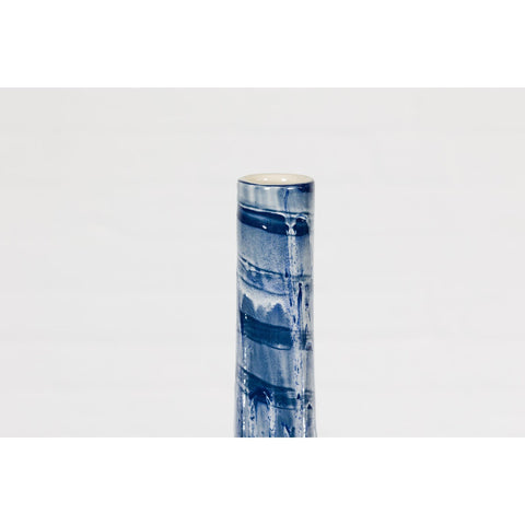 Slender Blue Vase with Spiralling and Dripping Décor, Two Sold Each-YN7900 A&B-8. Asian & Chinese Furniture, Art, Antiques, Vintage Home Décor for sale at FEA Home