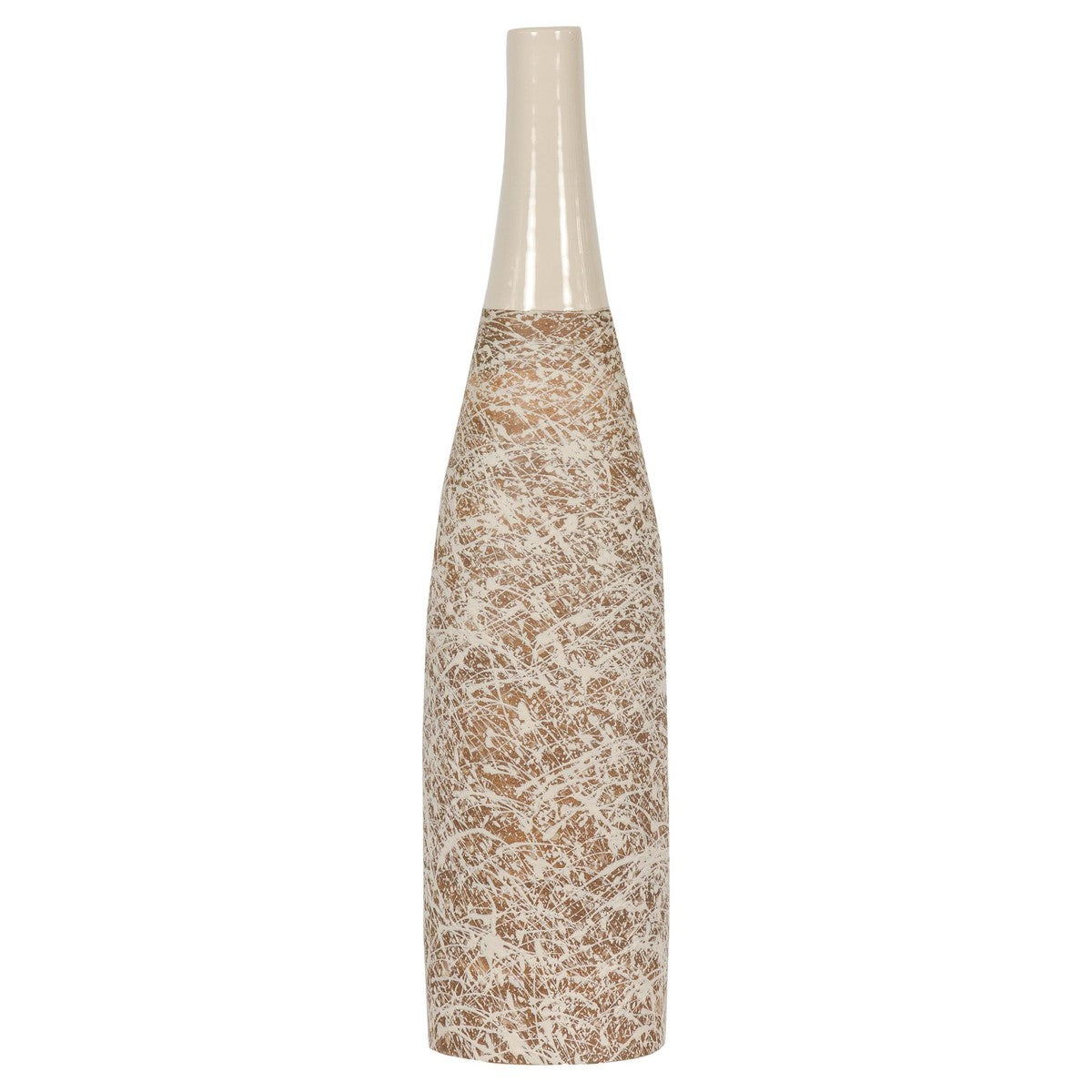 Earthy Brown and Cream Ceramic Vase with Energetic Dripping Décor-1. Asian & Chinese Furniture, Art, Antiques, Vintage Home Décor for sale at FEA Home