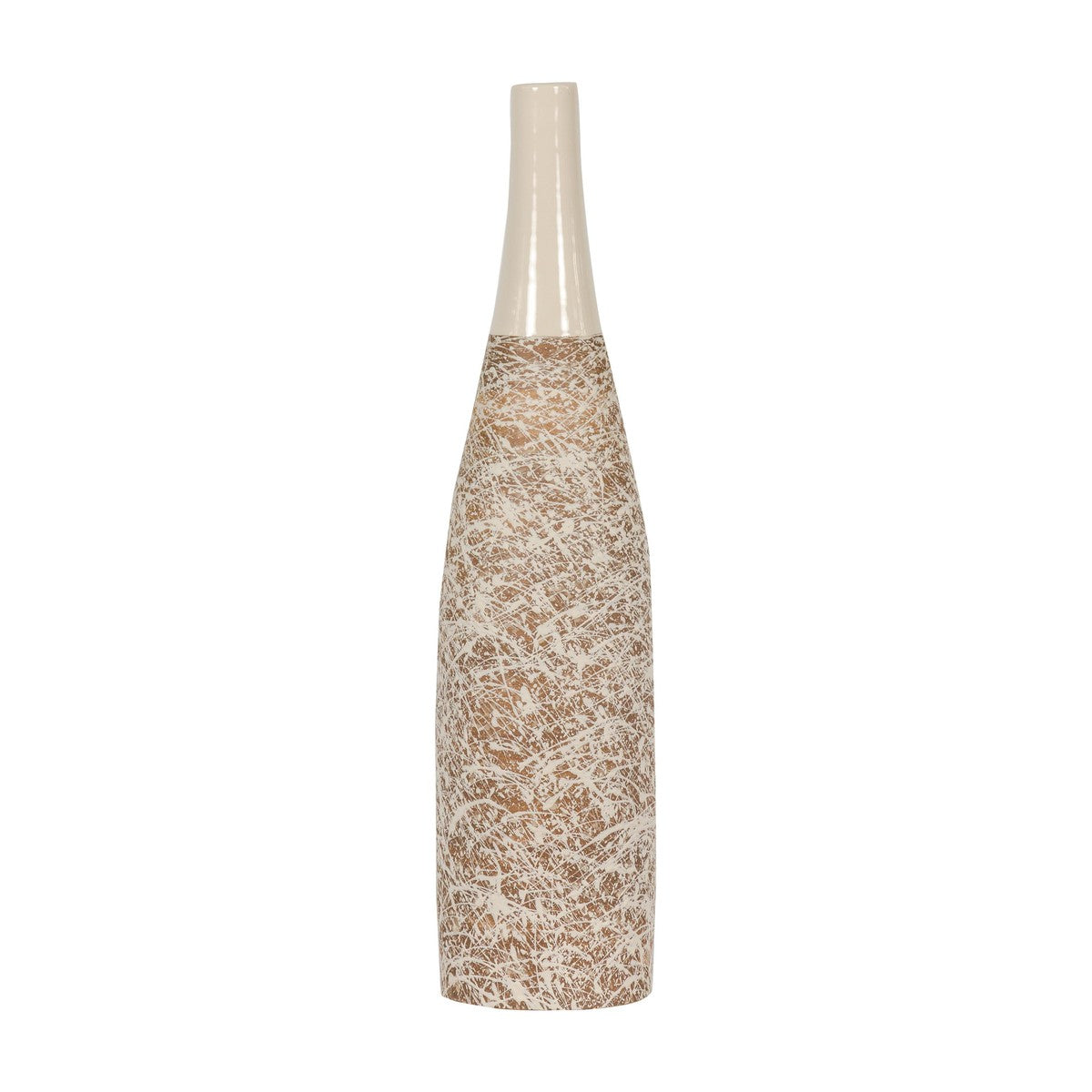 Earthy Brown and Cream Ceramic Vase with Energetic Dripping Décor-2. Asian & Chinese Furniture, Art, Antiques, Vintage Home Décor for sale at FEA Home