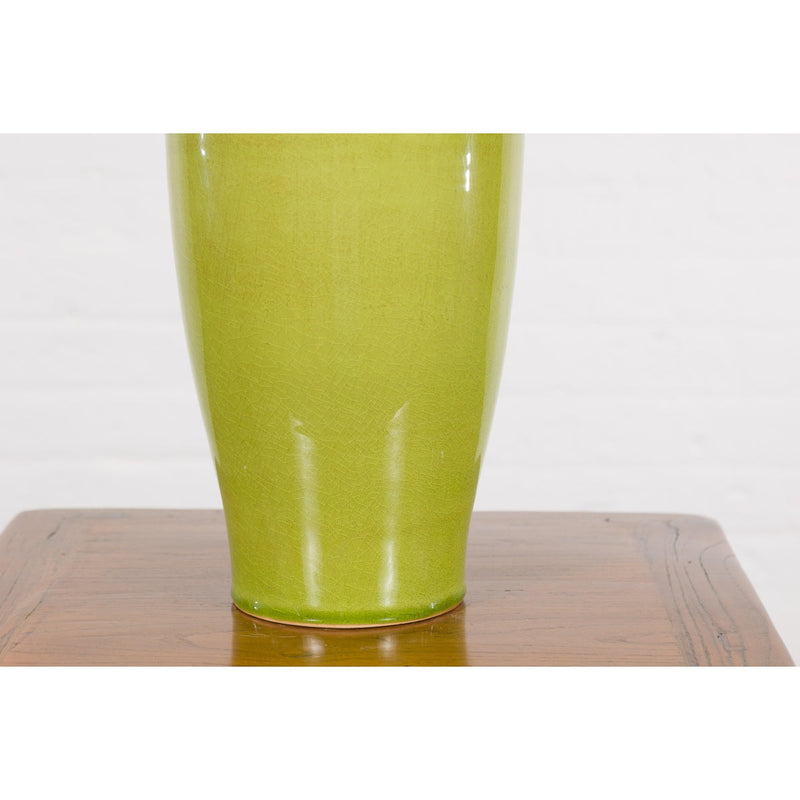 Artisan Handmade Lime Green Glazed Ceramic Vase with Brown Neck-YN7907-10. Asian & Chinese Furniture, Art, Antiques, Vintage Home Décor for sale at FEA Home