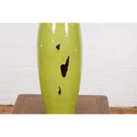 Artisan Handmade Lime Green Glazed Ceramic Vase with Brown Neck