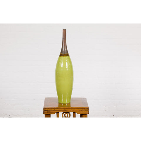 Artisan Handmade Lime Green Glazed Ceramic Vase with Brown Neck-YN7907-14. Asian & Chinese Furniture, Art, Antiques, Vintage Home Décor for sale at FEA Home