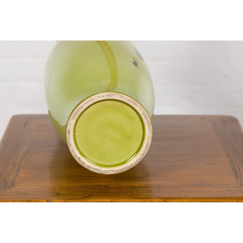 Artisan Handmade Lime Green Glazed Ceramic Vase with Brown Neck-YN7907-15. Asian & Chinese Furniture, Art, Antiques, Vintage Home Décor for sale at FEA Home