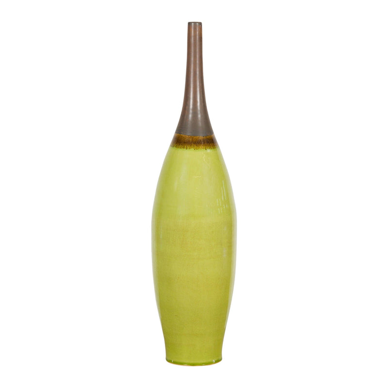 Artisan Handmade Lime Green Glazed Ceramic Vase with Brown Neck-YN7907-16. Asian & Chinese Furniture, Art, Antiques, Vintage Home Décor for sale at FEA Home