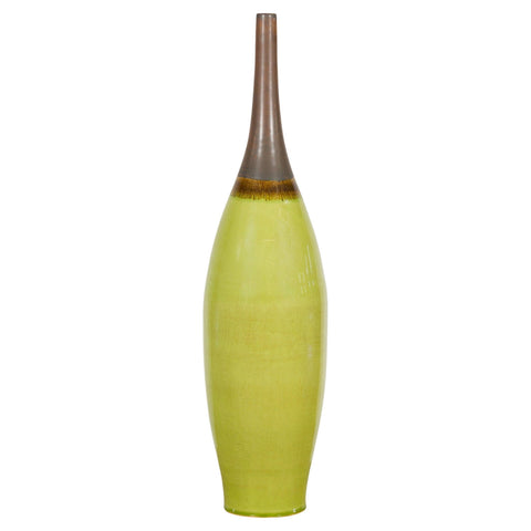 Artisan Handmade Lime Green Glazed Ceramic Vase with Brown Neck-YN7907-1. Asian & Chinese Furniture, Art, Antiques, Vintage Home Décor for sale at FEA Home
