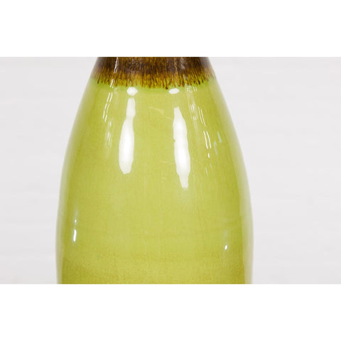 Artisan Handmade Lime Green Glazed Ceramic Vase with Brown Neck-YN7907-8. Asian & Chinese Furniture, Art, Antiques, Vintage Home Décor for sale at FEA Home