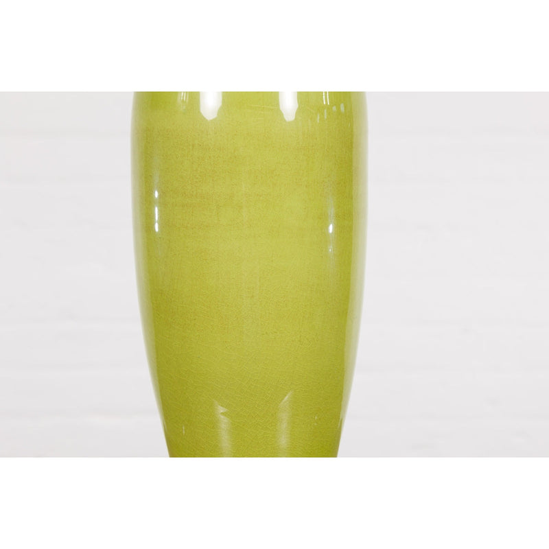 Artisan Handmade Lime Green Glazed Ceramic Vase with Brown Neck-YN7907-9. Asian & Chinese Furniture, Art, Antiques, Vintage Home Décor for sale at FEA Home