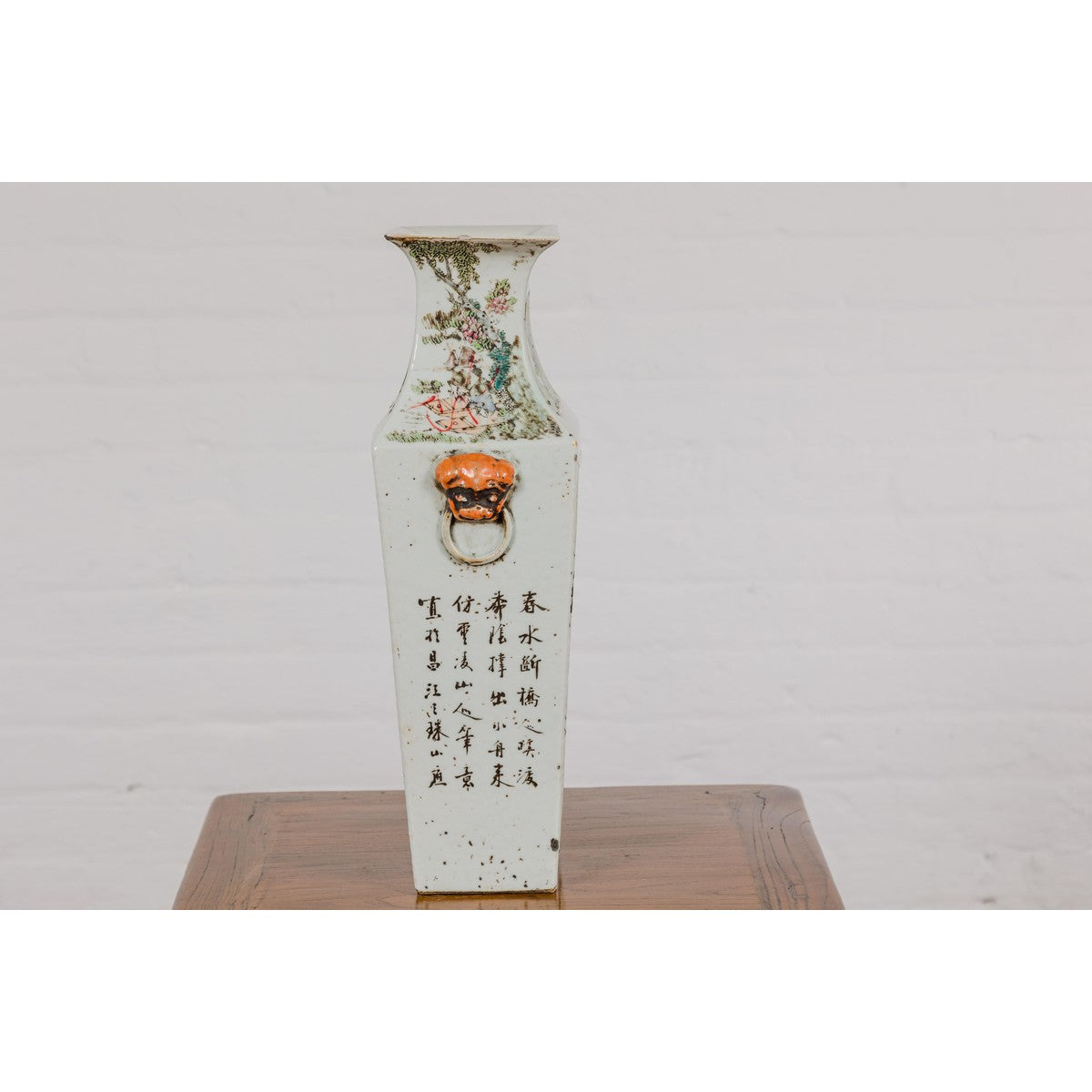 Qing Dynasty White Porcelain Vase with Painted Flowers, Objects and Calligraphy-10. Asian &amp; Chinese Furniture, Art, Antiques, Vintage Home Décor for sale at FEA Home