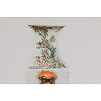 Qing Dynasty White Porcelain Vase with Painted Flowers, Objects and Calligraphy