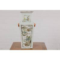 Qing Dynasty White Porcelain Vase with Painted Flowers, Objects and Calligraphy