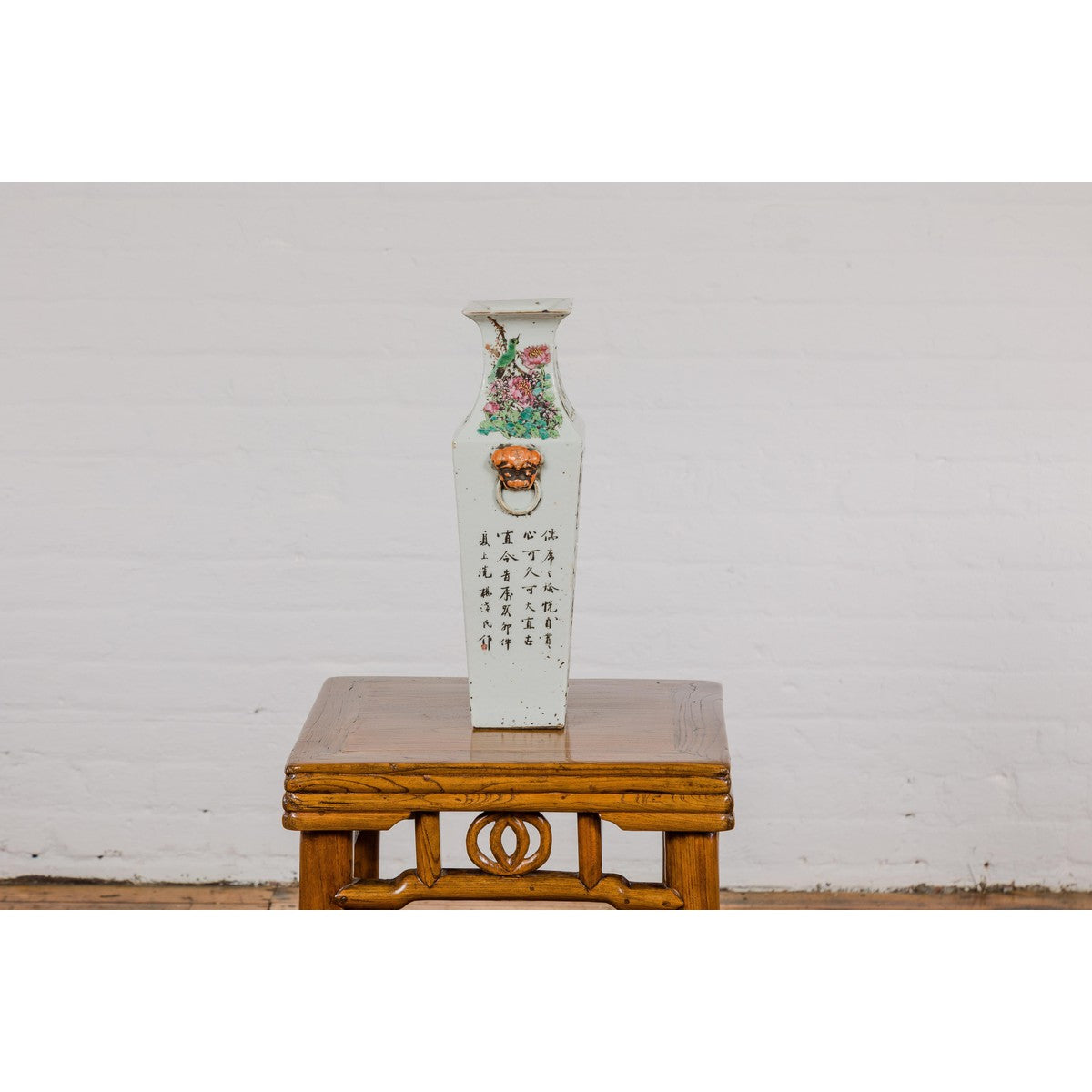 Qing Dynasty White Porcelain Vase with Painted Flowers, Objects and Calligraphy-16. Asian &amp; Chinese Furniture, Art, Antiques, Vintage Home Décor for sale at FEA Home