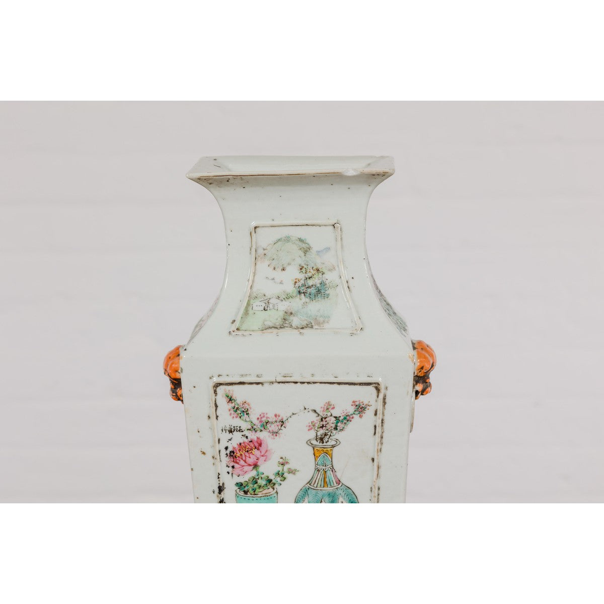 Qing Dynasty White Porcelain Vase with Painted Flowers, Objects and Calligraphy-4. Asian &amp; Chinese Furniture, Art, Antiques, Vintage Home Décor for sale at FEA Home